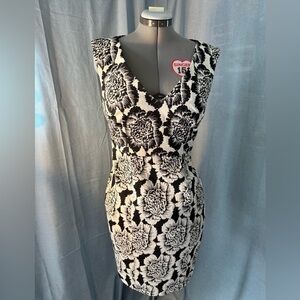 Tracy Reese Black and White Floral Midi Dress